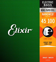 14052 NANOWEB Комплект струн для бас-гитары, никелированные, Light, 45-100, Elixir