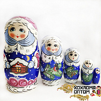 LHM10180 Матрешка новогодняя "Снегурочка" 5 кукольная, Хохлома